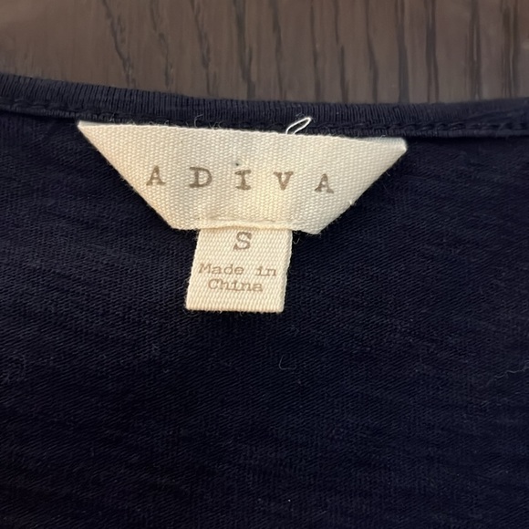 Adiva sleeveless navy top with tie neckline. Size Small - Picture 2 of 7